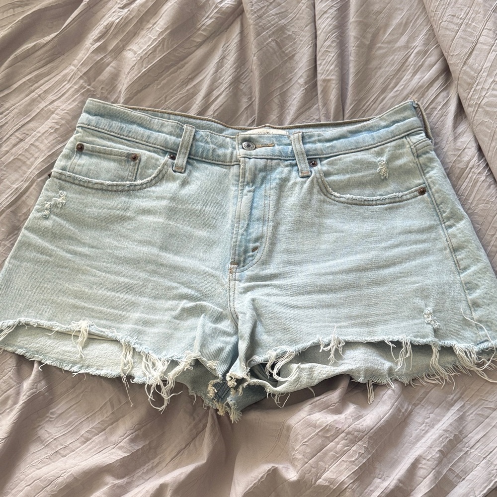 Abercrombie & Fitch Light Blue Distressed Denim Shorts